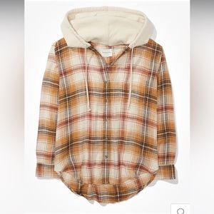 AE Oversized Hooded Flannel yellow Shirt
